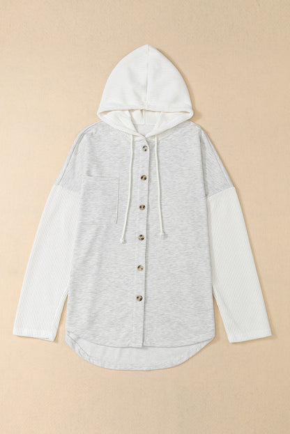 Button Up Contrast Knitted Sleeves Hooded Jacket | Gray