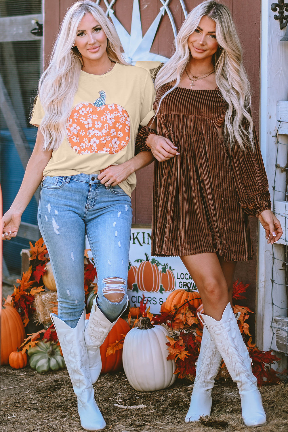 Sweet Floral Pumpkin Graphic Tee | Khaki