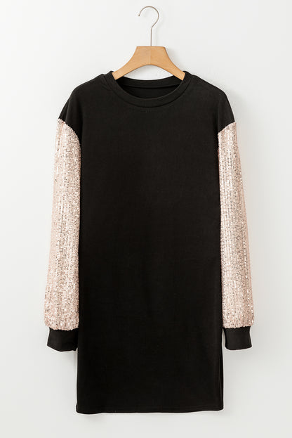 Sequin Puff Sleeve Shift Mini Dress | Black