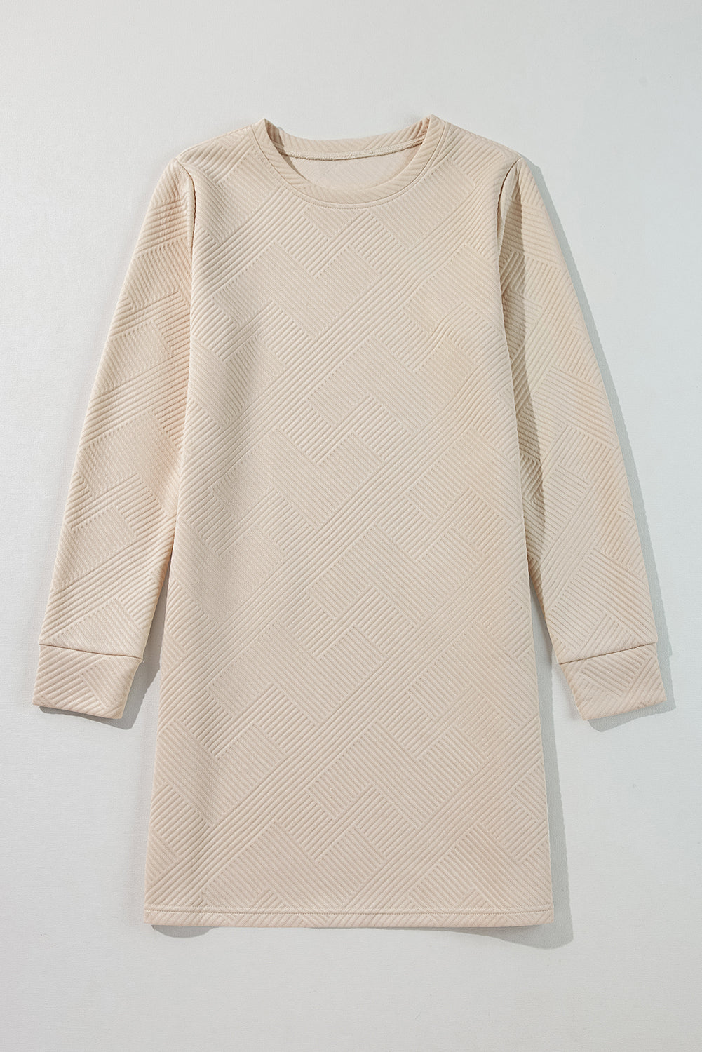 Solid Colour Textured Long Sleeve Shift Dress | Apricot