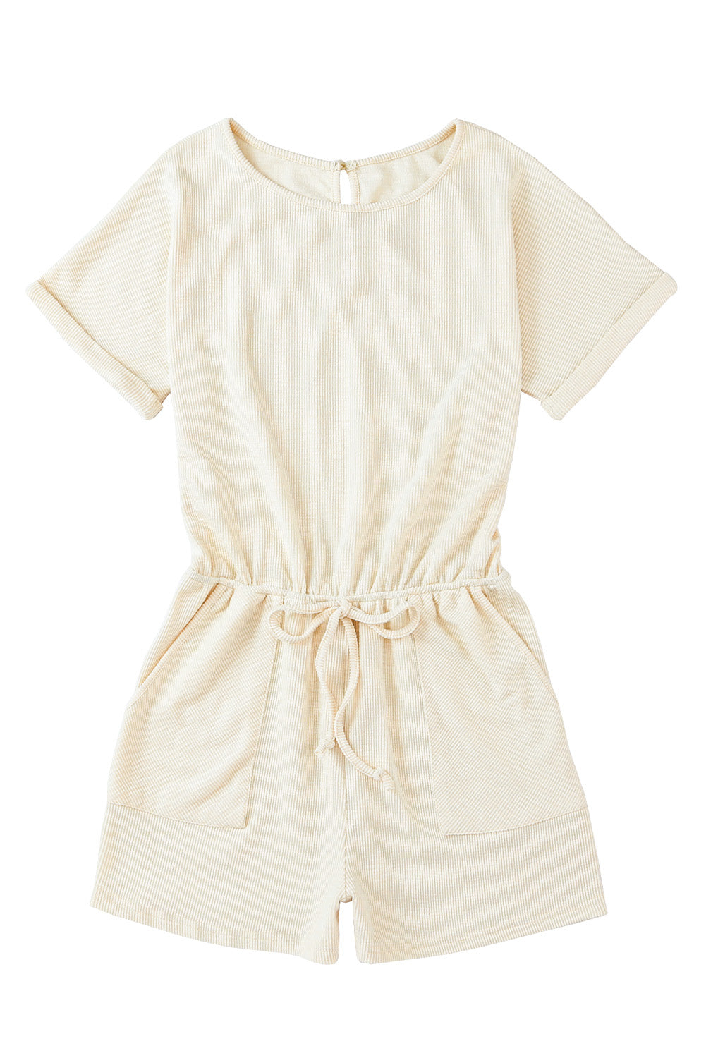 Ribbed Elastic Waist Romper | Beige