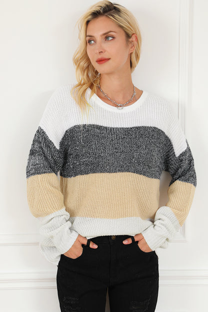 Colour Block Drop Shoulder Knit Sweater | Multicolour