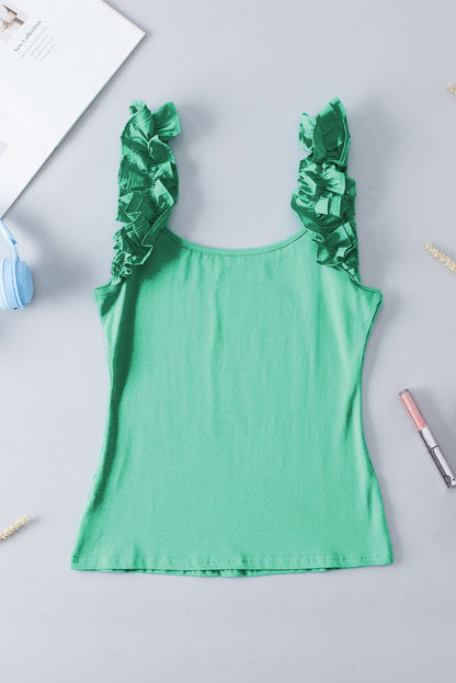 Ruffled Wide Straps Slim Tank Top | Mint Green