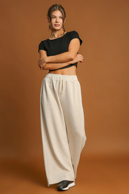 Loop Drawstring Casual Wide Leg Pants | Apricot