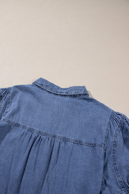 Bubble Sleeve Button Up Denim Shirt | Ashleigh Blue