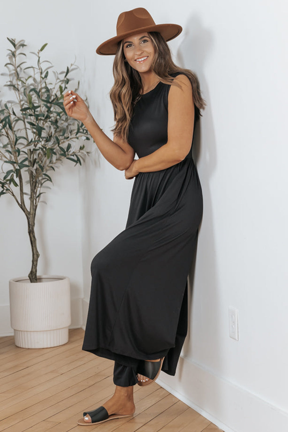 Open Back Wide Leg Jumpsuit | Black