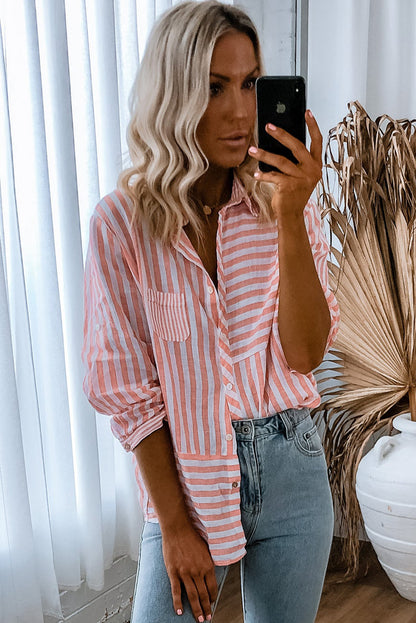 Buttoned Long Sleeve Casual Shirt | Pink Stripe