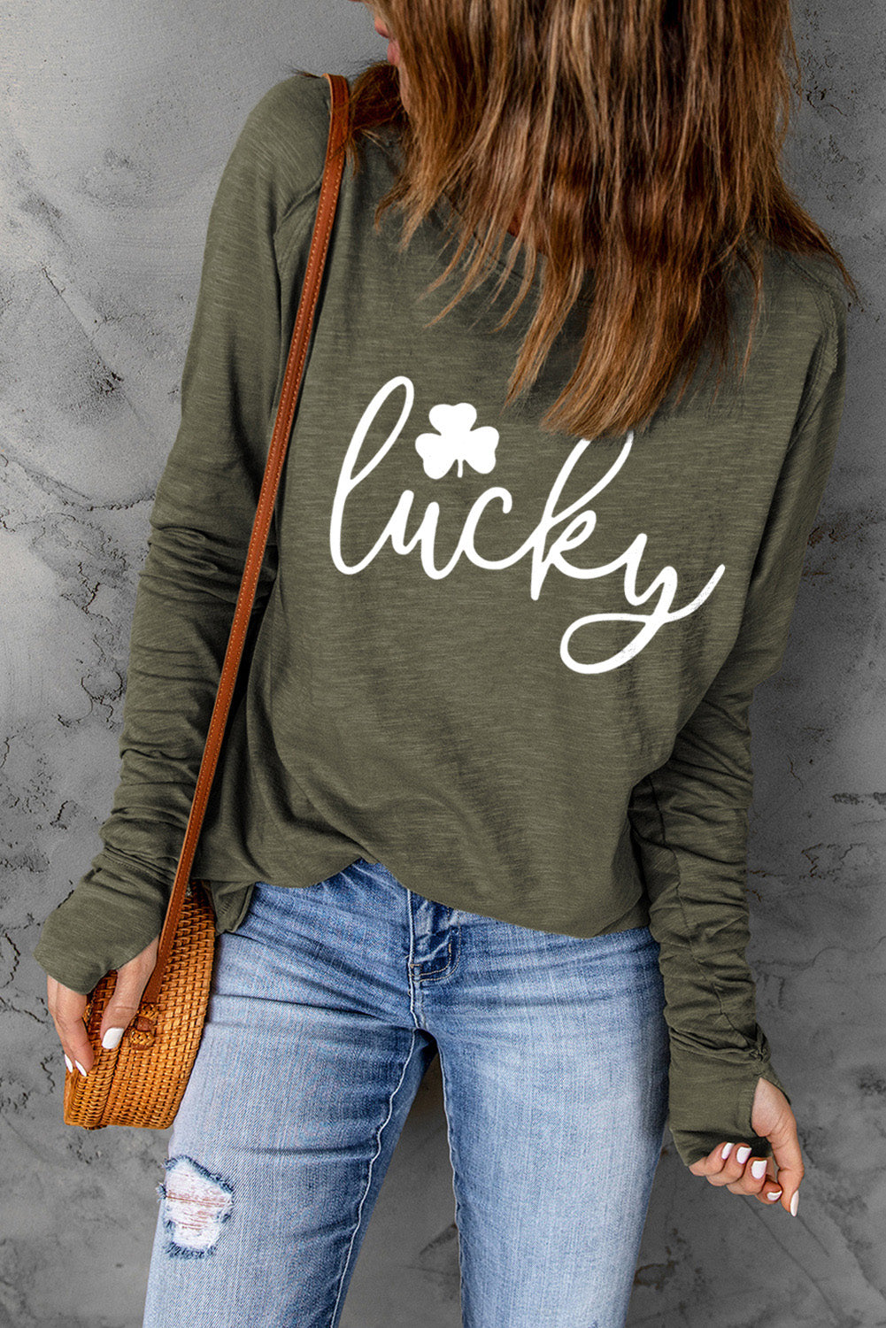 Lucky Clover Graphic Print Long Sleeve Tunic Top | Green