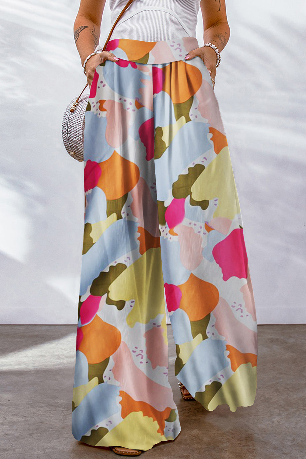 Colour Palette Print Flowy Wide Leg Pants | Multicolour