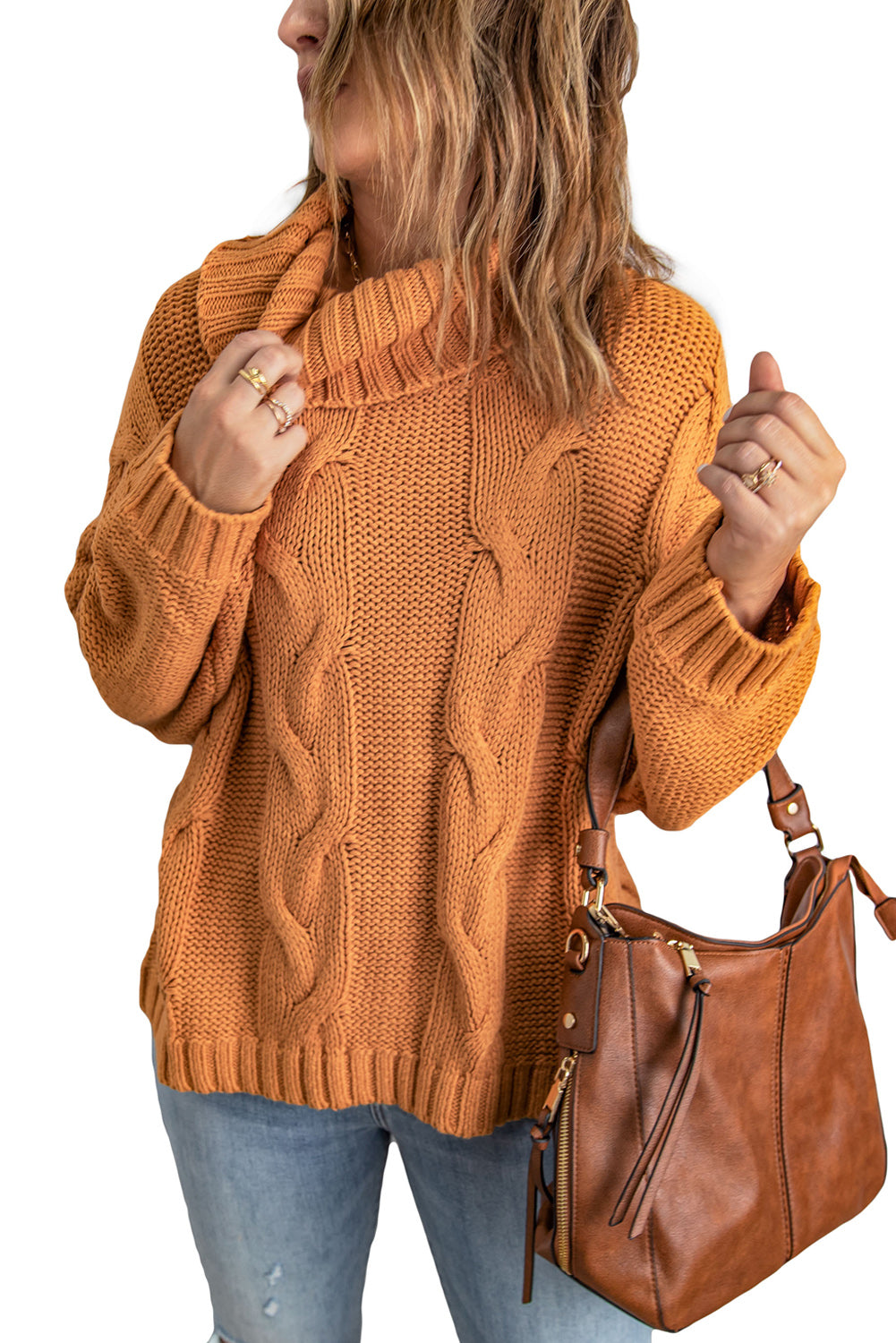 Cuddle Weather Cable Knit Handmade Turtleneck Sweater | Yellow