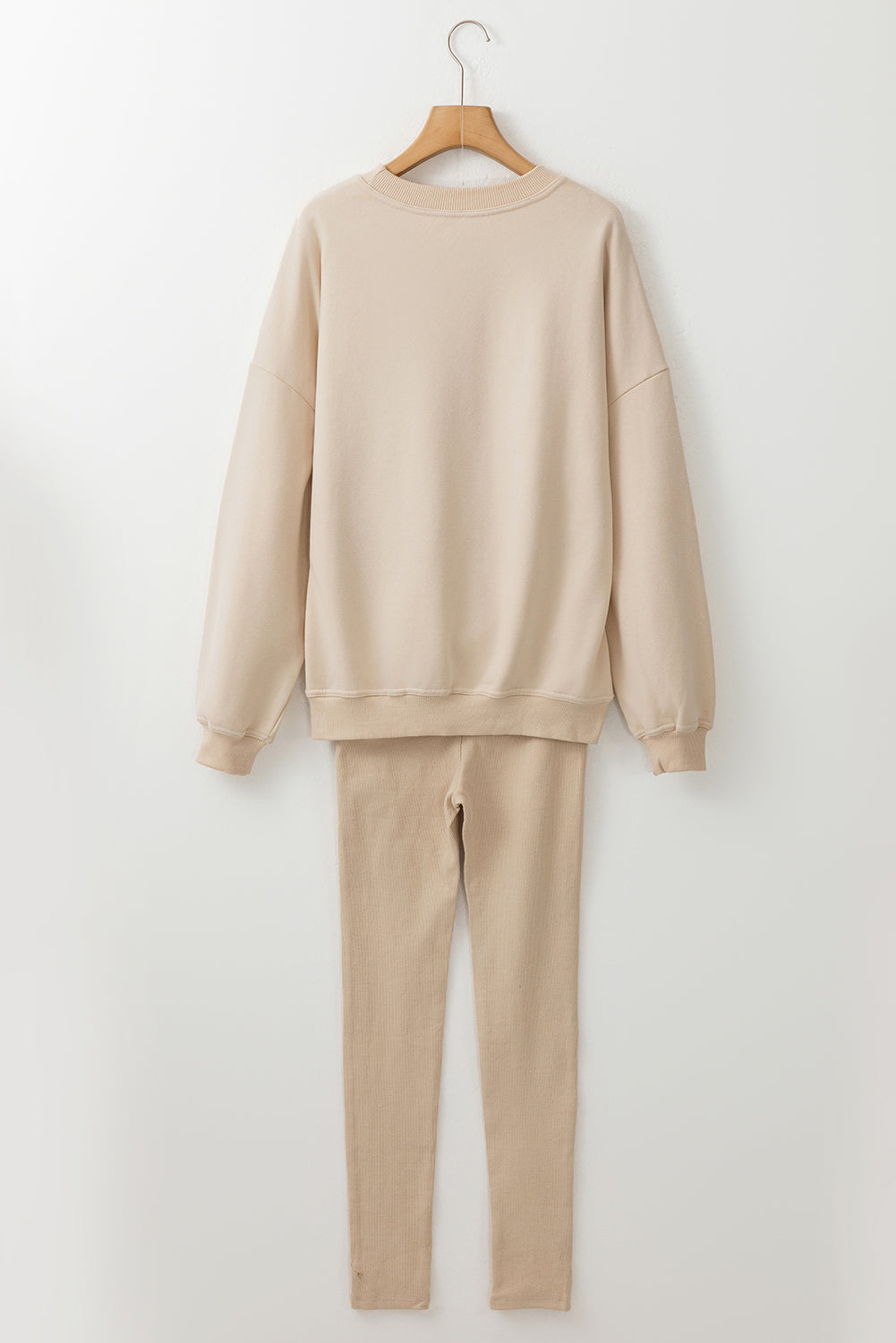 Solid Sweatshirt And Leggings Two Piece Set | Beige