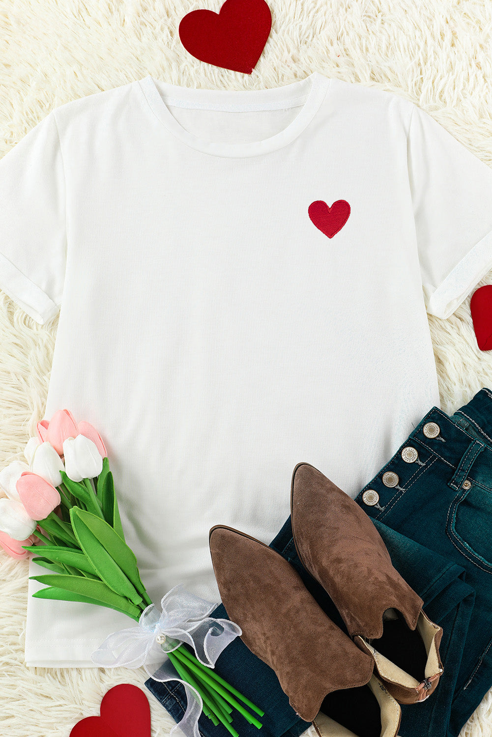 Valentines Heart Pattern T Shirt | White