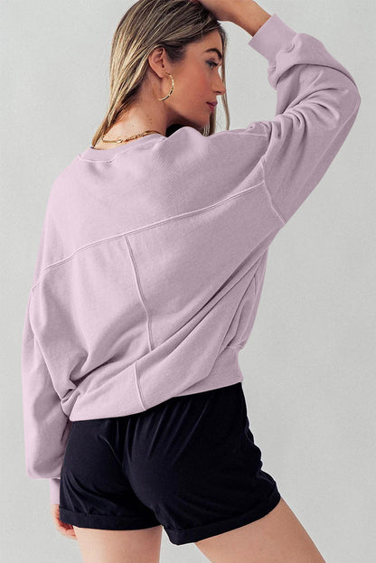 Exposed Seam Batwing Sleeve Drop Shoulder Sweatshirt | Orchid Petal