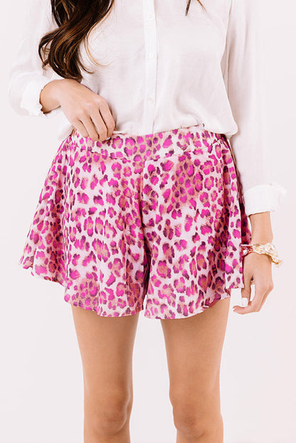 Leopard Print Flutter Casual Shorts | Rose