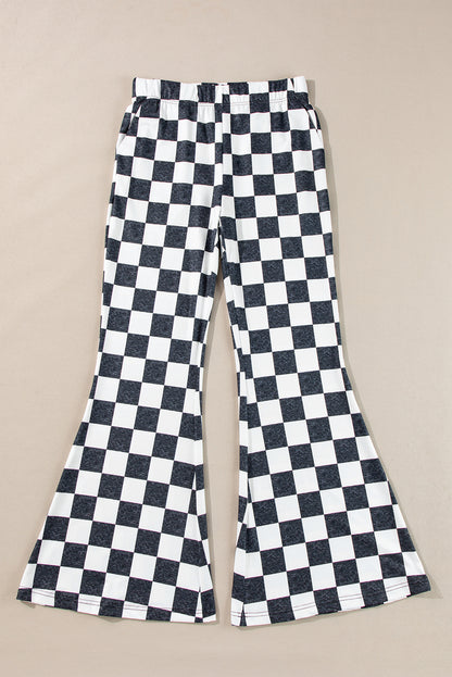 Checkerboard High Rise Casual Flared Pants | Black