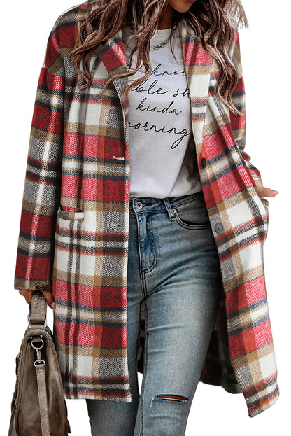 Plaid Button Up Lapel Jacket | Fiery Red