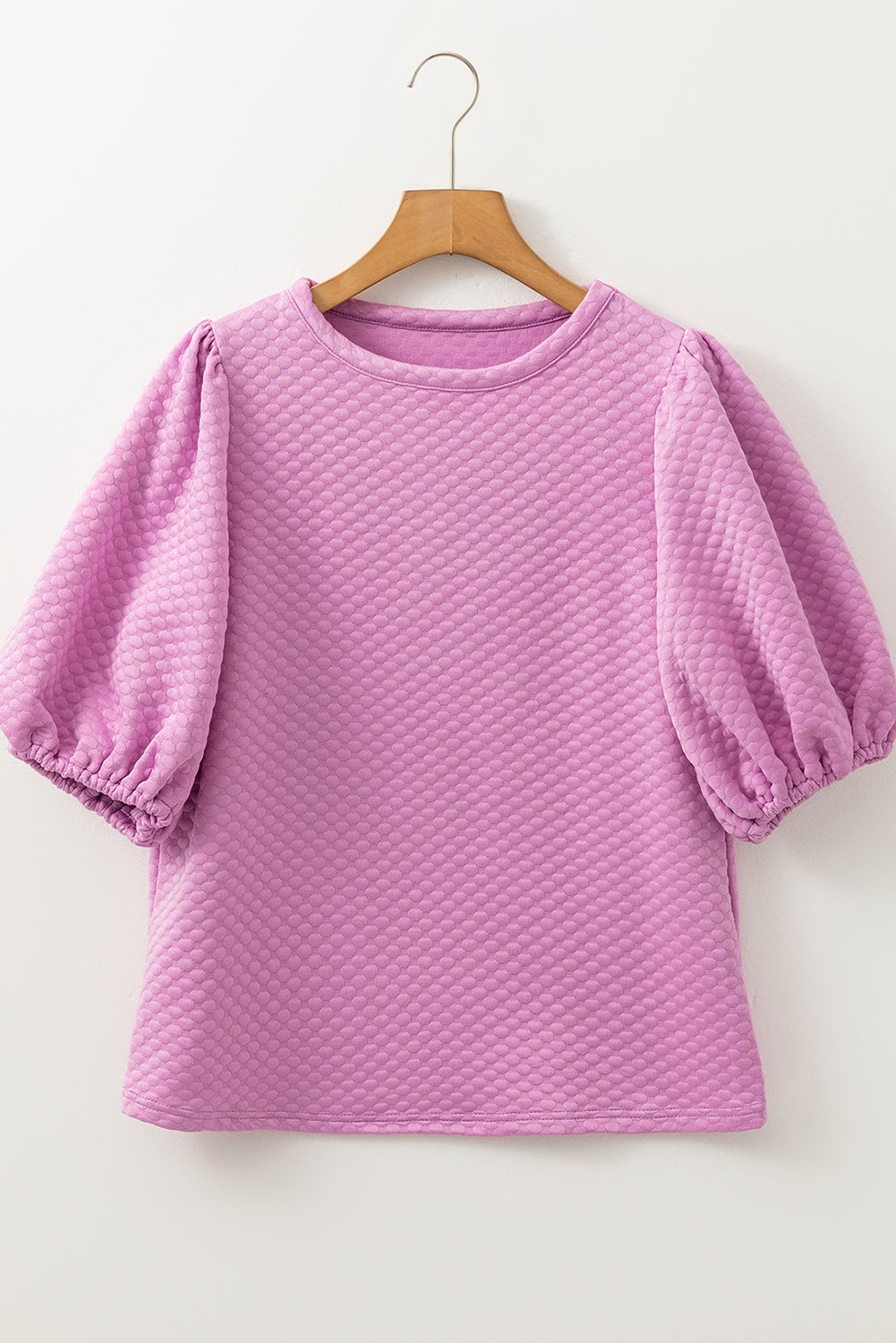 Solid Textured O Neck Puff Sleeve Blouse | Phalaenopsis