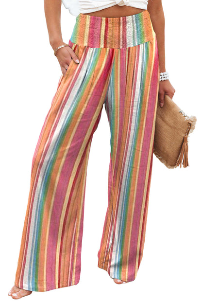 Striped Smocked High Waist Wide Leg Pants | Multicolour