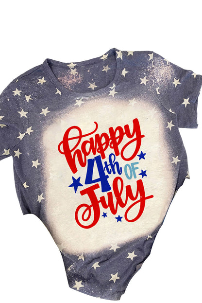 Happy 4Th Of July Bleached Stars Print T Shirt | Blue