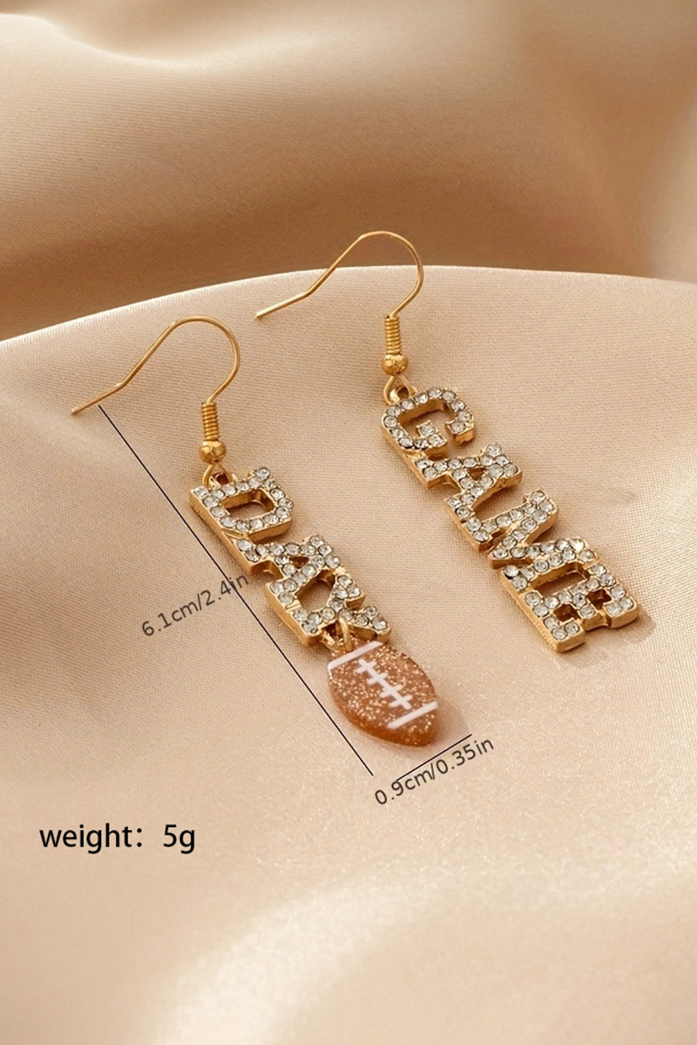 Game Day Rugby Football Rhinestone Earrings | Gold