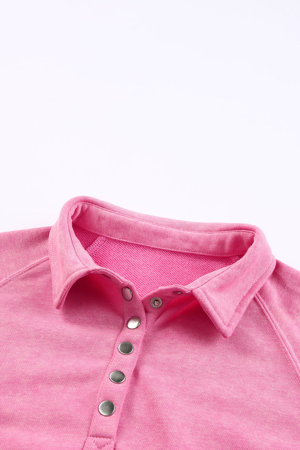 Washed Snap Buttons Lantern Sleeve Pullover Sweatshirt | Pink