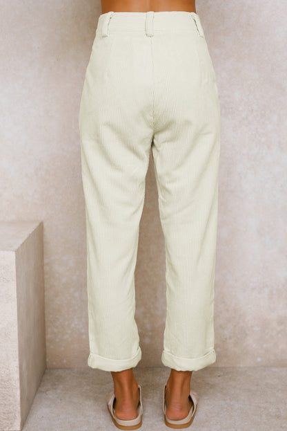 Corduroy High Waist Straight Leg Pants | Beige