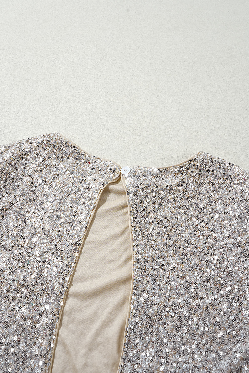 Sequin Puff Sleeve Cutout Back Blouse | Silvery