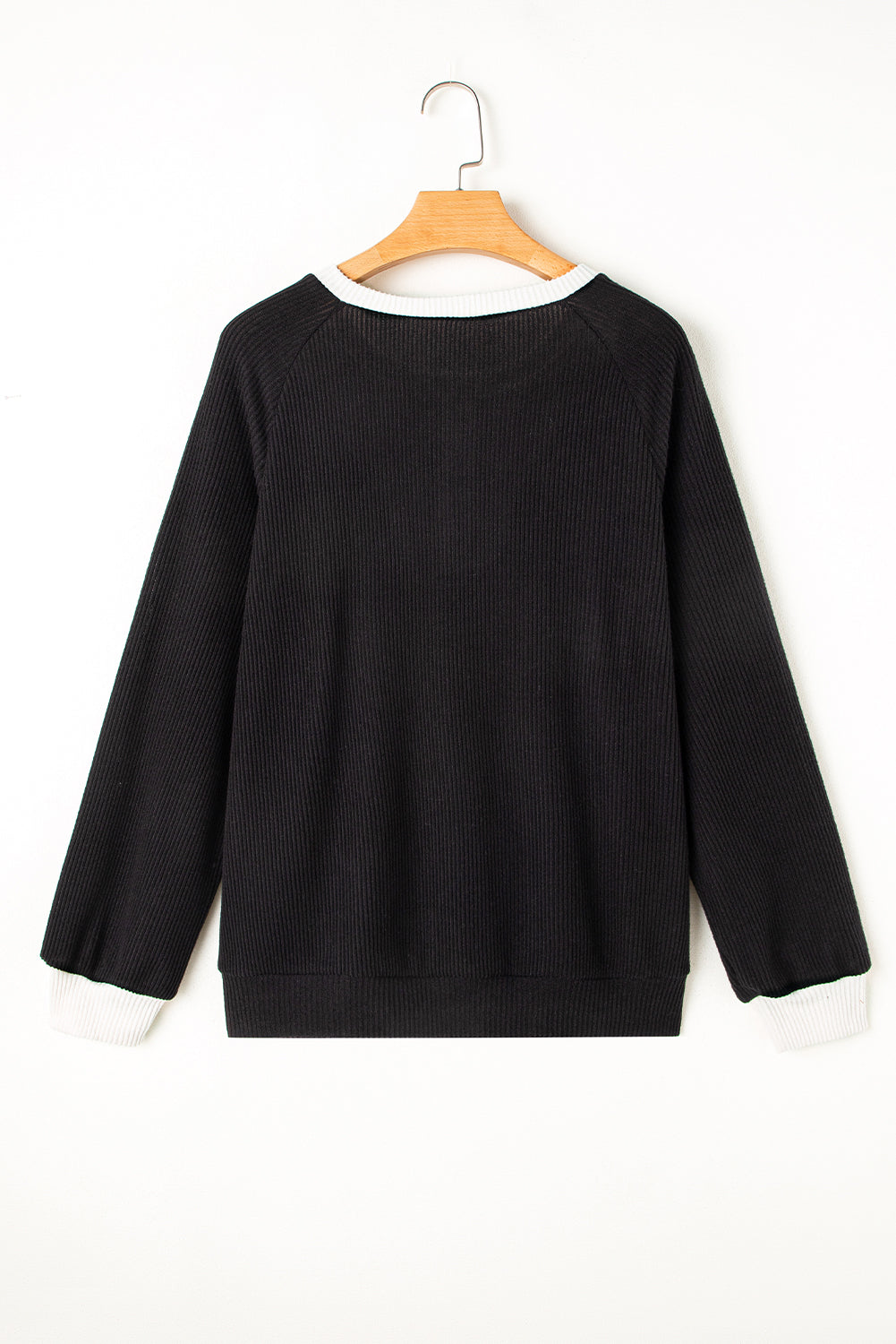 Colour Contrast Ribbed Loose Fit Long Sleeve Top | Black