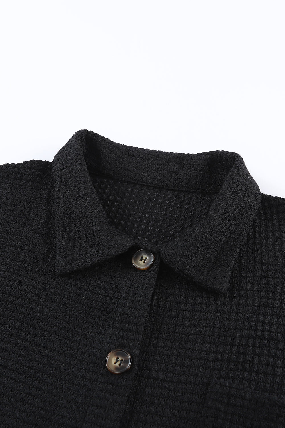 Waffle Knit Button Up Casual Shirt | Black