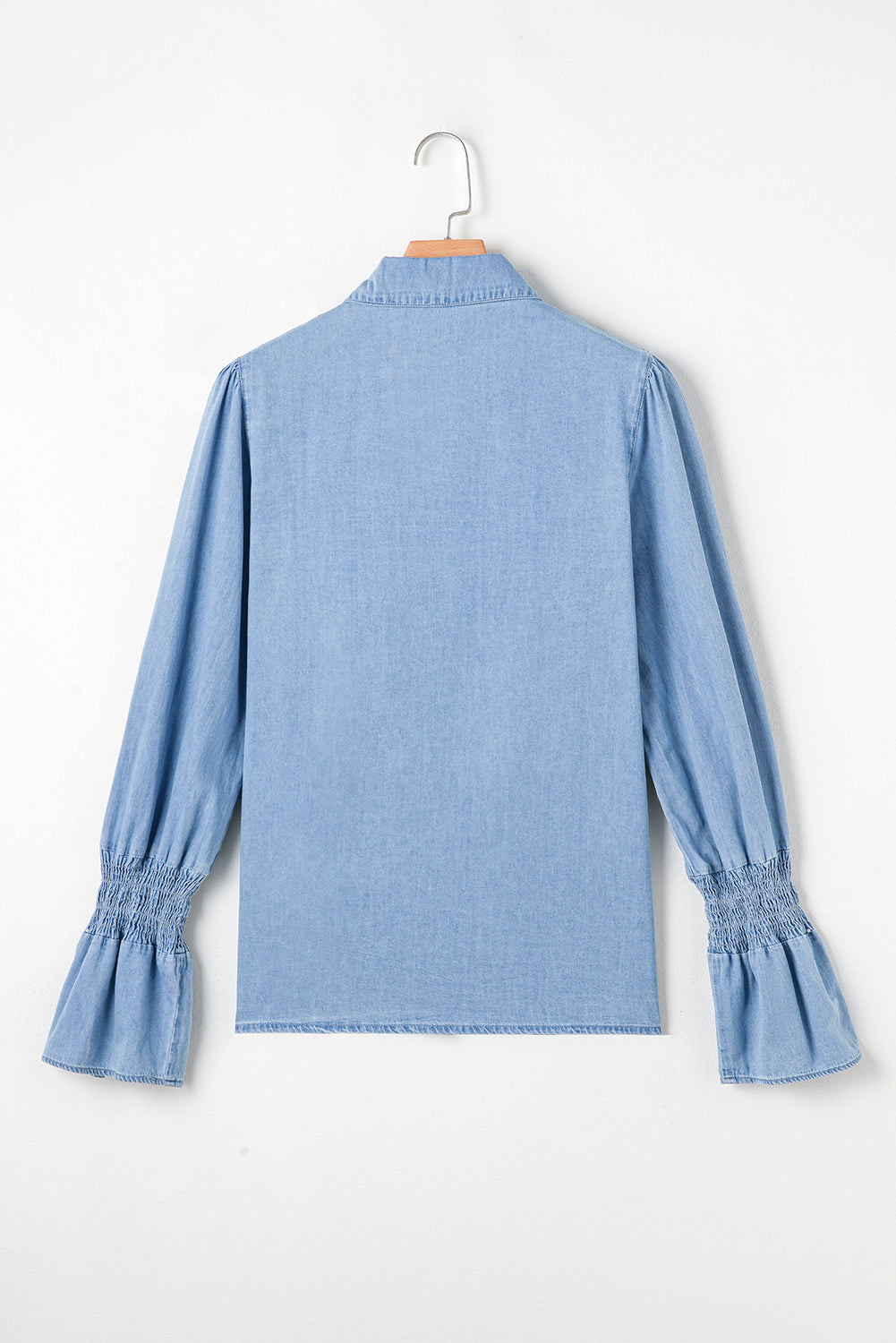 Ruffled Shirred Cuffs Button Up Chambray Shirt | Myosotis