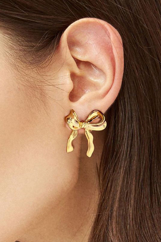 Gold Elegant Bow Design Plated Studded Earrings