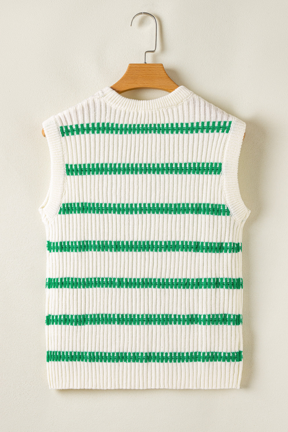 Striped Round Neck Casual Sweater Vest | Bright Green