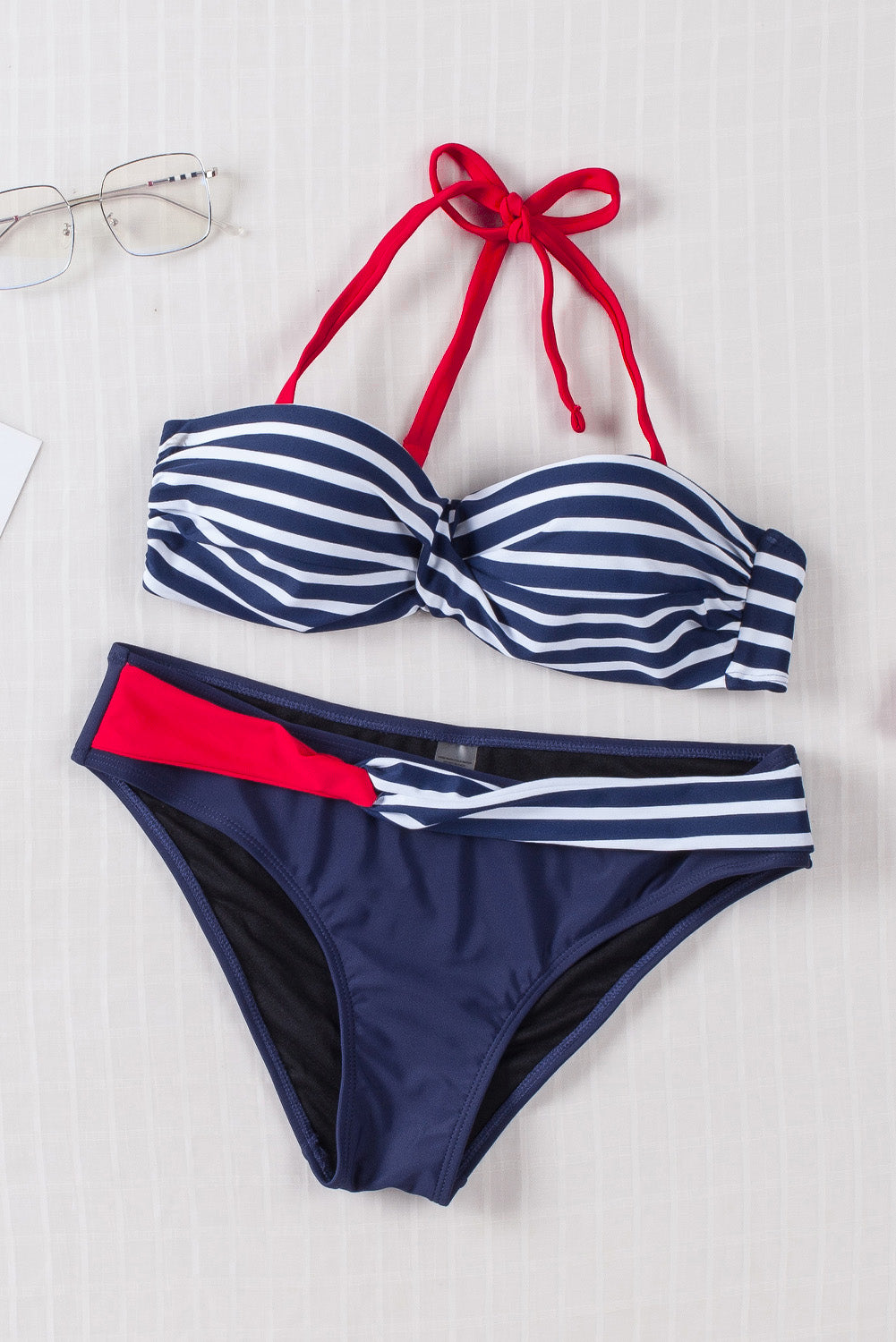 Halter Bandeau Striped Bikini | Blue