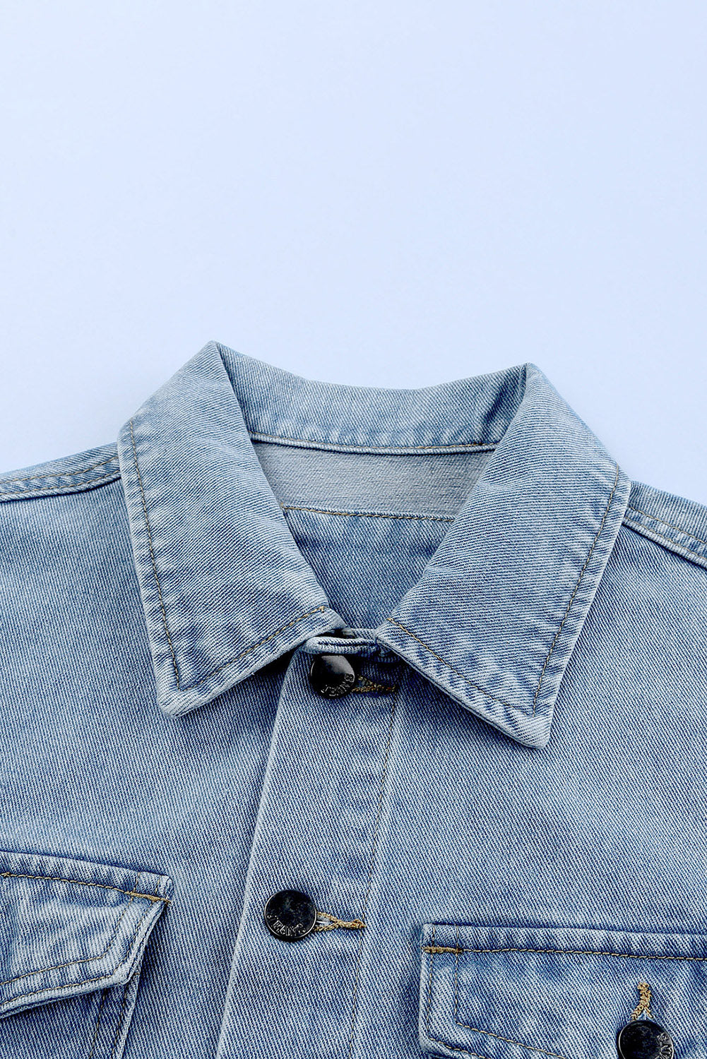 Acid Wash Flap Pocket Boyfriend Shacket | Sky Blue