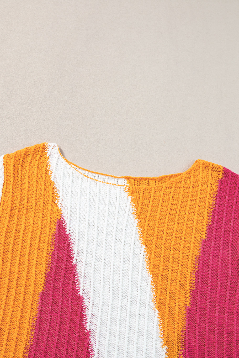 Textured Knit Colourblock Short Sleeve Sweater | Orange