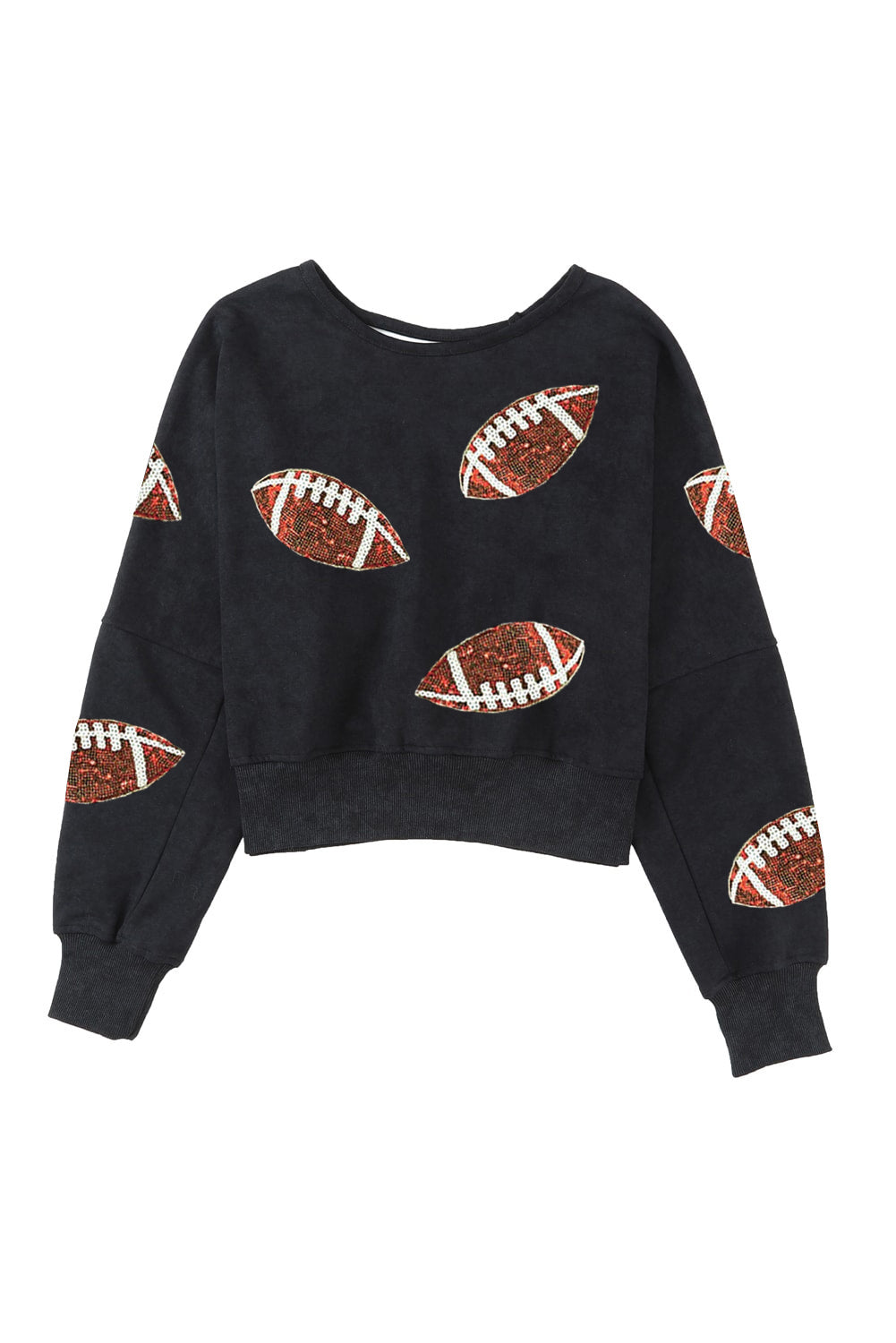 Sequined Rugby Football Graphic Open Back Sweatshirt | Black