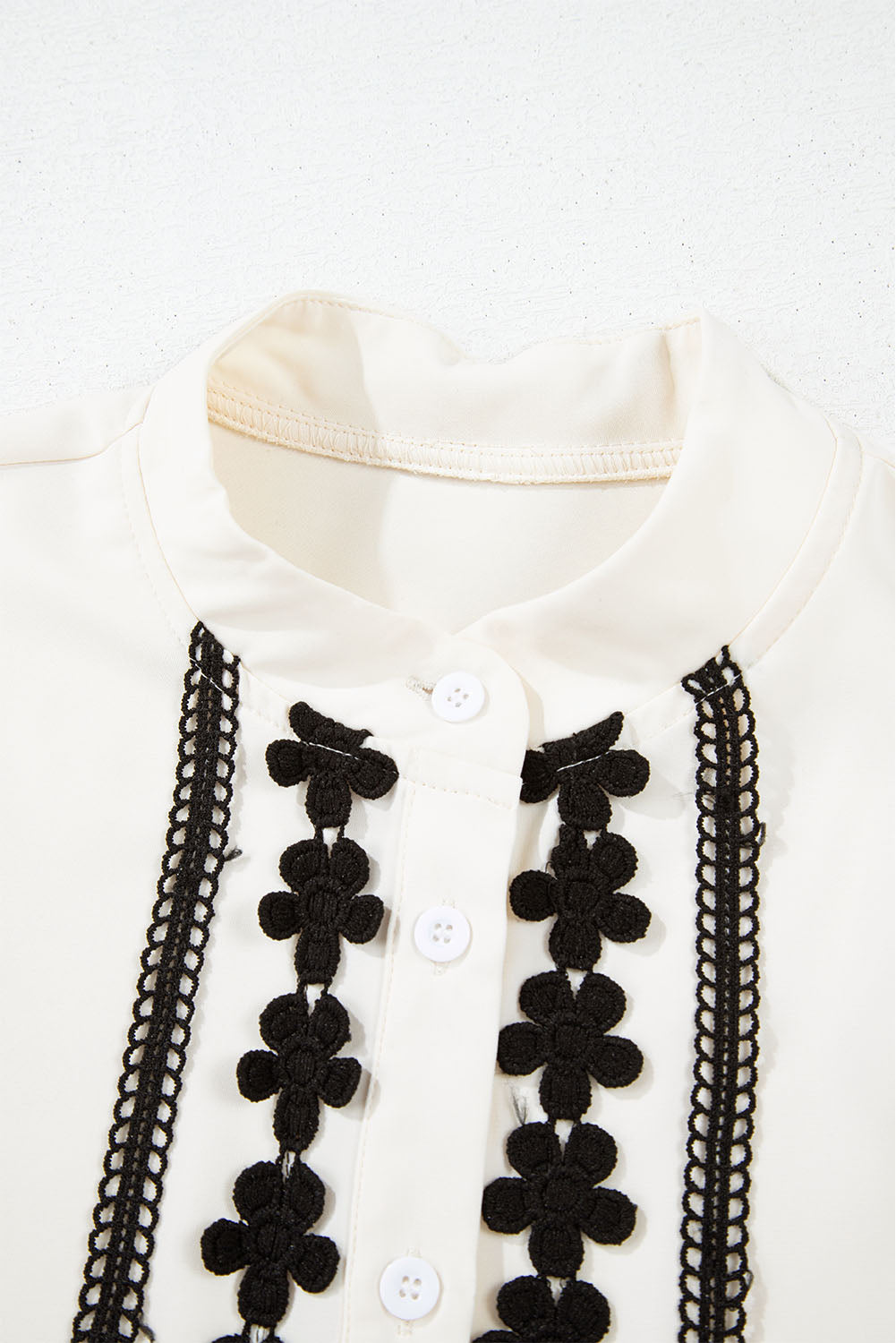 Floral Embroidered Stand Neck Buttoned Shirt | Beige