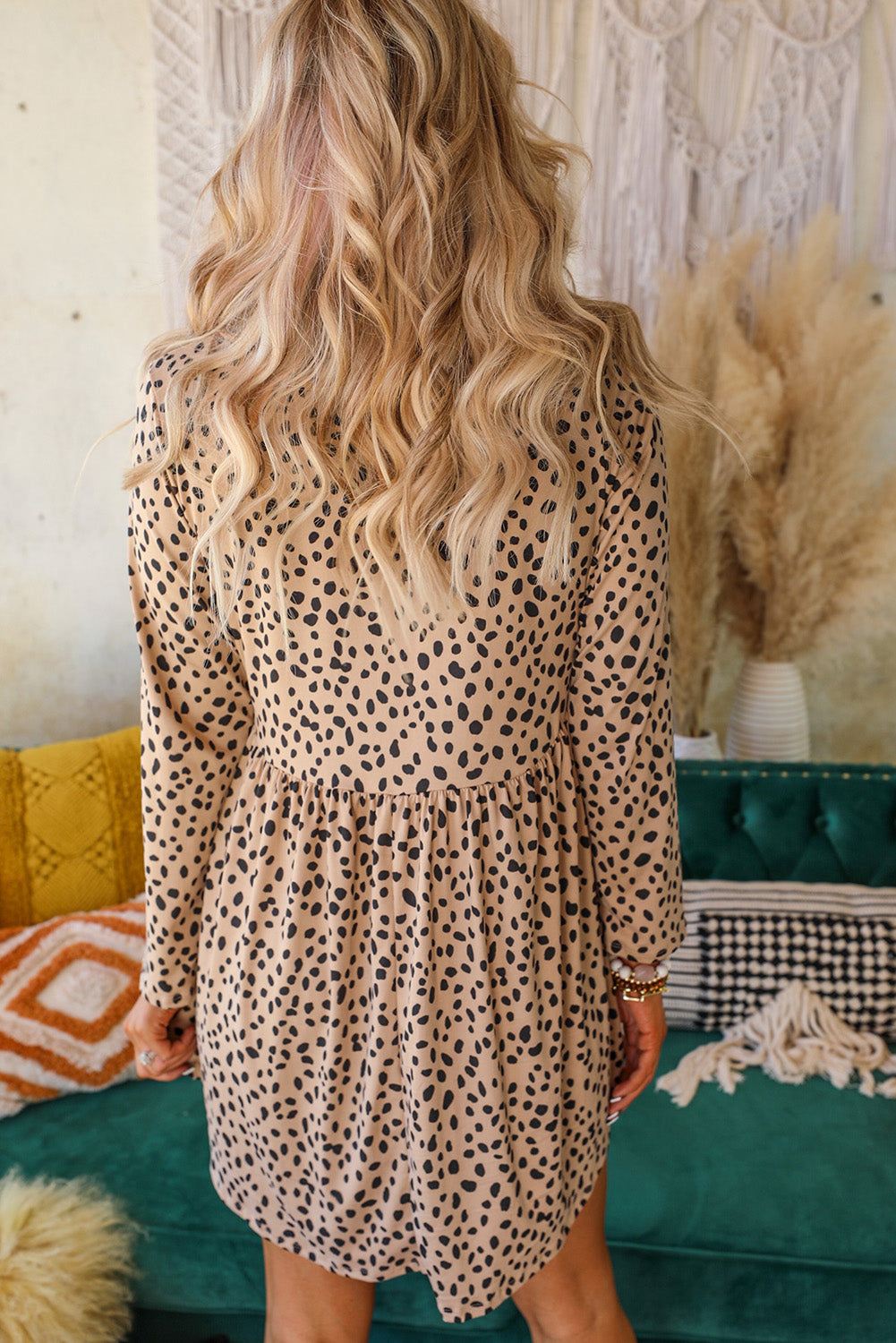 Long Sleeve Babydoll Dress | Leopard