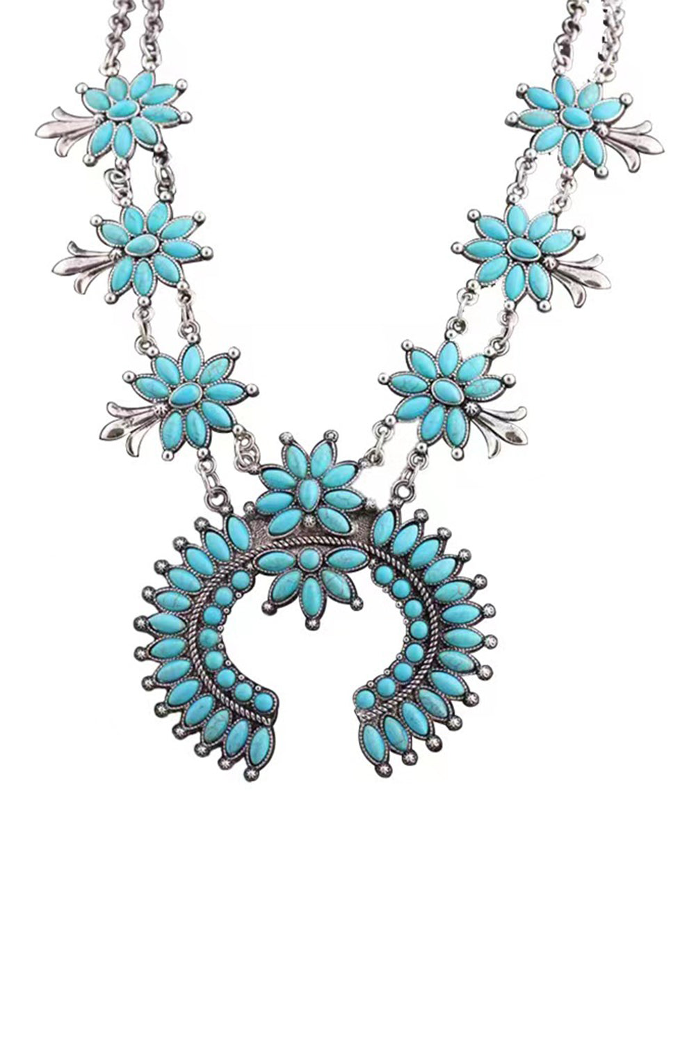 Western Turquoise Decor Double Chain Necklace | Light Blue