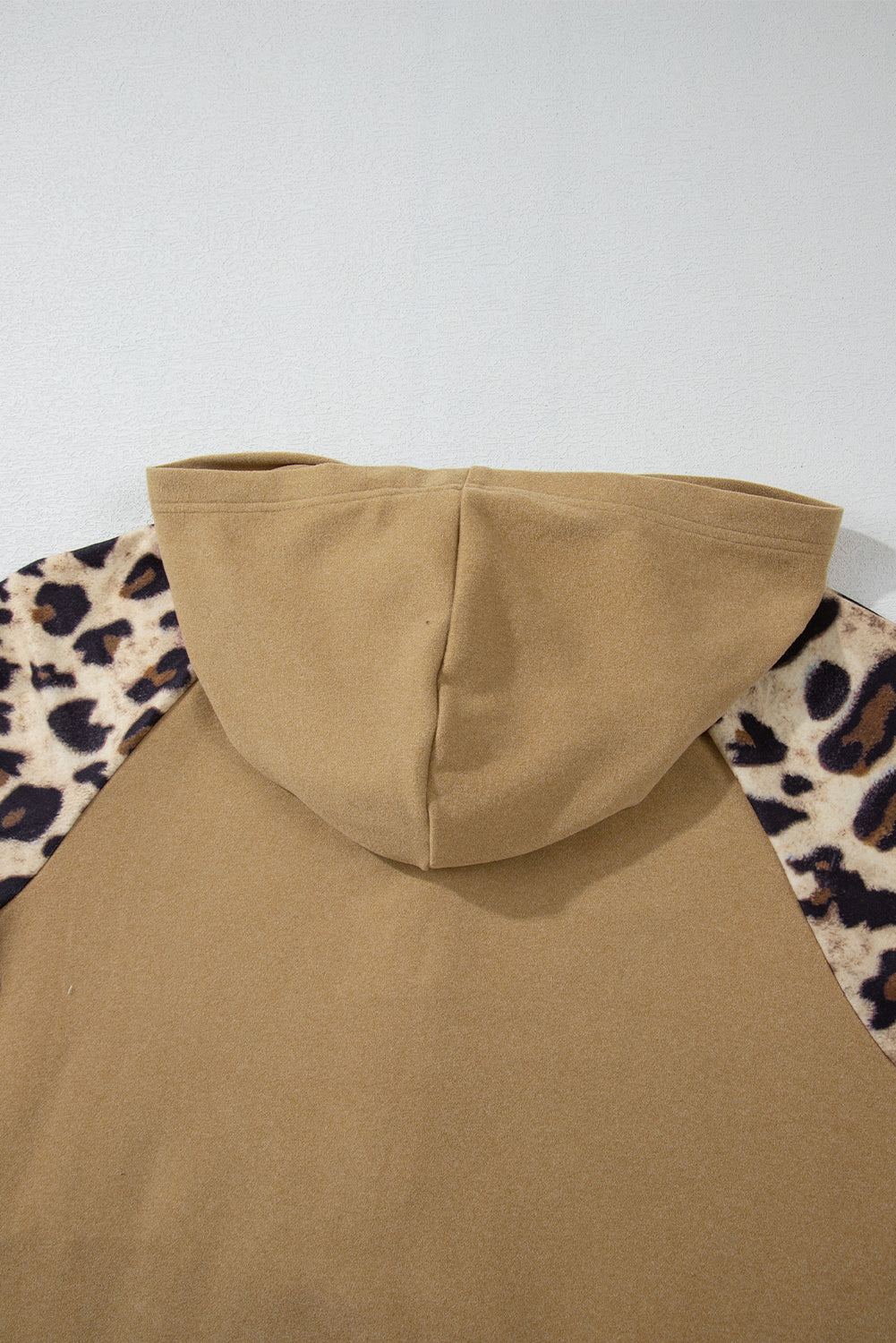 Leopard Print Patchwork Raglan Sleeve Half Buttons Hoodie | Light French Beige