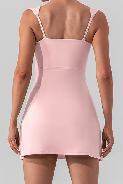 U Neck Sleeveless Side Slit Sports Mini Dress | Light Pink