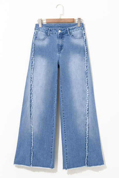 Vintage Stitching Raw Hem Flared Jeans | Beau Blue