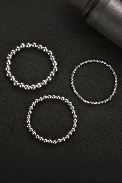 3Pcs 4/6/8Mm Bead Bracelet Set | Silvery