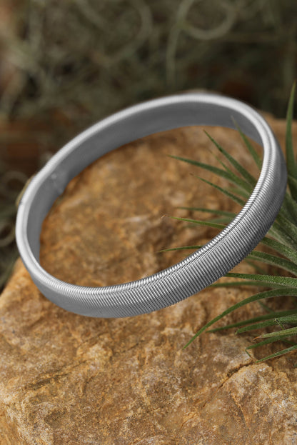 Stretchy Plated Metal Wide Bangle | Silvery