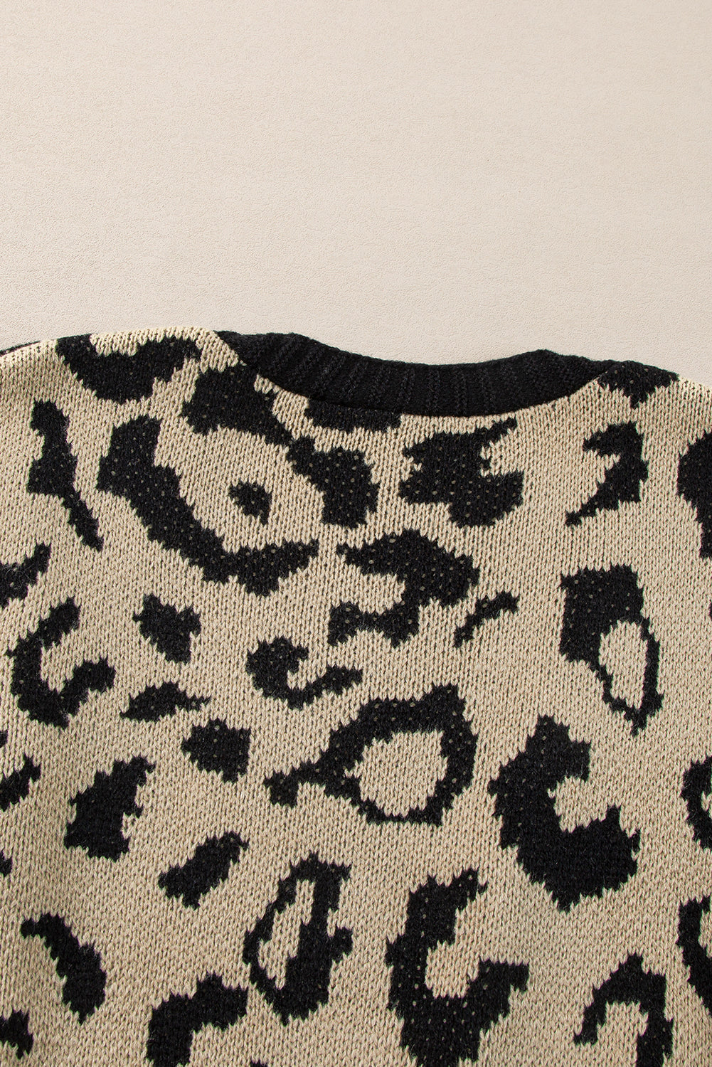 Stripe Sleeve Leopard Print Open Front Cardigan With Pockets | Black