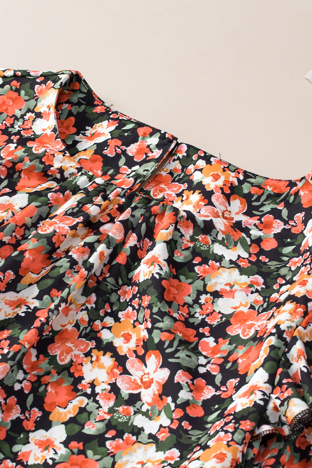 Ruffle Trim Shirred Cuffs Floral Blouse | Orange