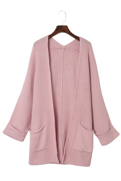 Oversized Fold Over Sleeve Open Front Cardigan | Pink