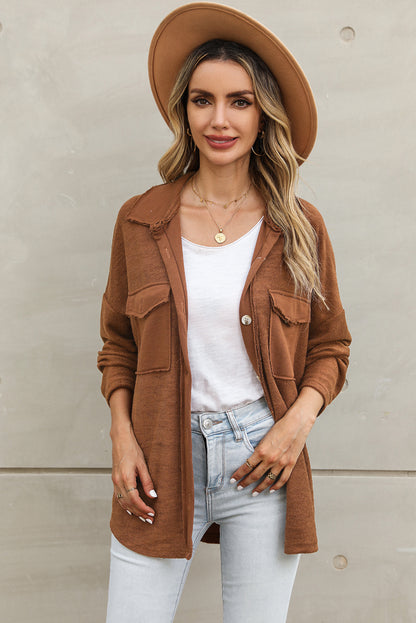 Contrast Flap Pockets Relaxed Shacket | Brown