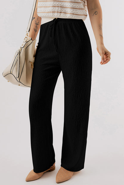 Textured Loose Drawstring Pants | Black