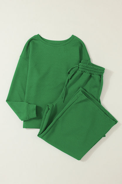 Ultra Loose Textured 2 Piece Slouchy Outfit | Dark Green